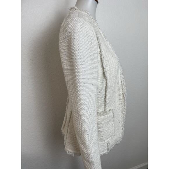 Rebecca Taylor Blazer Jacket Single Breast Open Front Fringe Tweed - Picture 5 of 14